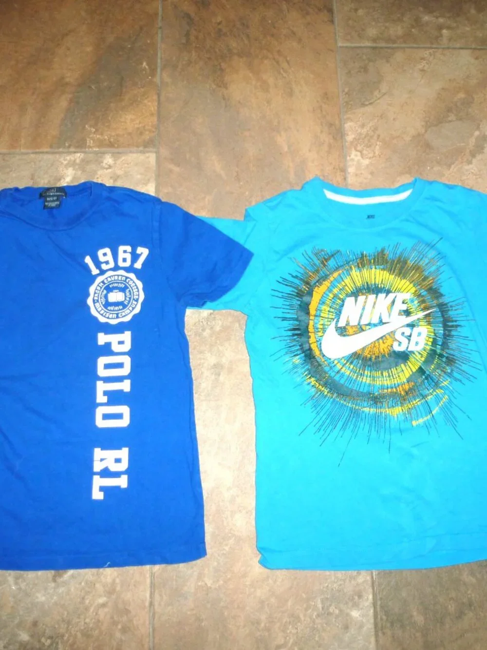 Lot 2 T-shirt Boy Youth Blue M 10-12=POLO RALPH LAUREN Madison + Nike Swirl SB